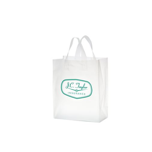 Custom Printed Clear Frosted Soft Loop Plastic Shopper Bag w/Insert (8"x4"x11") - Flexo Ink - 19FSC8411-FI
